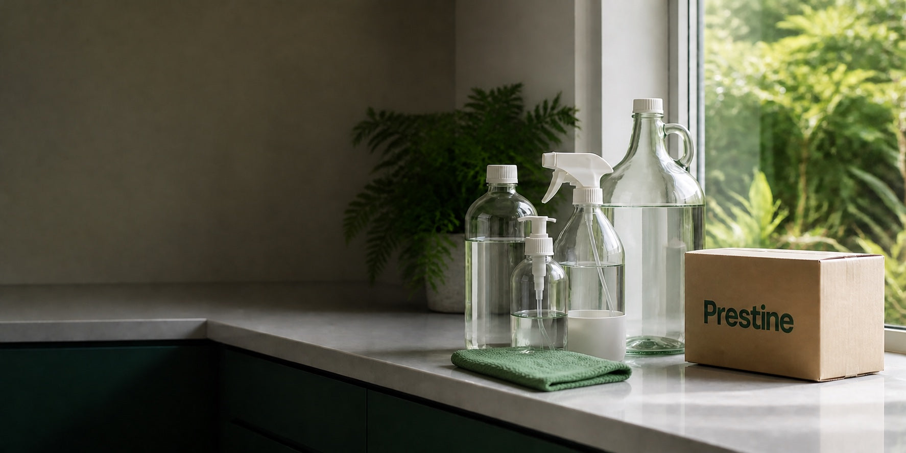Cleaning products in a home kitchen