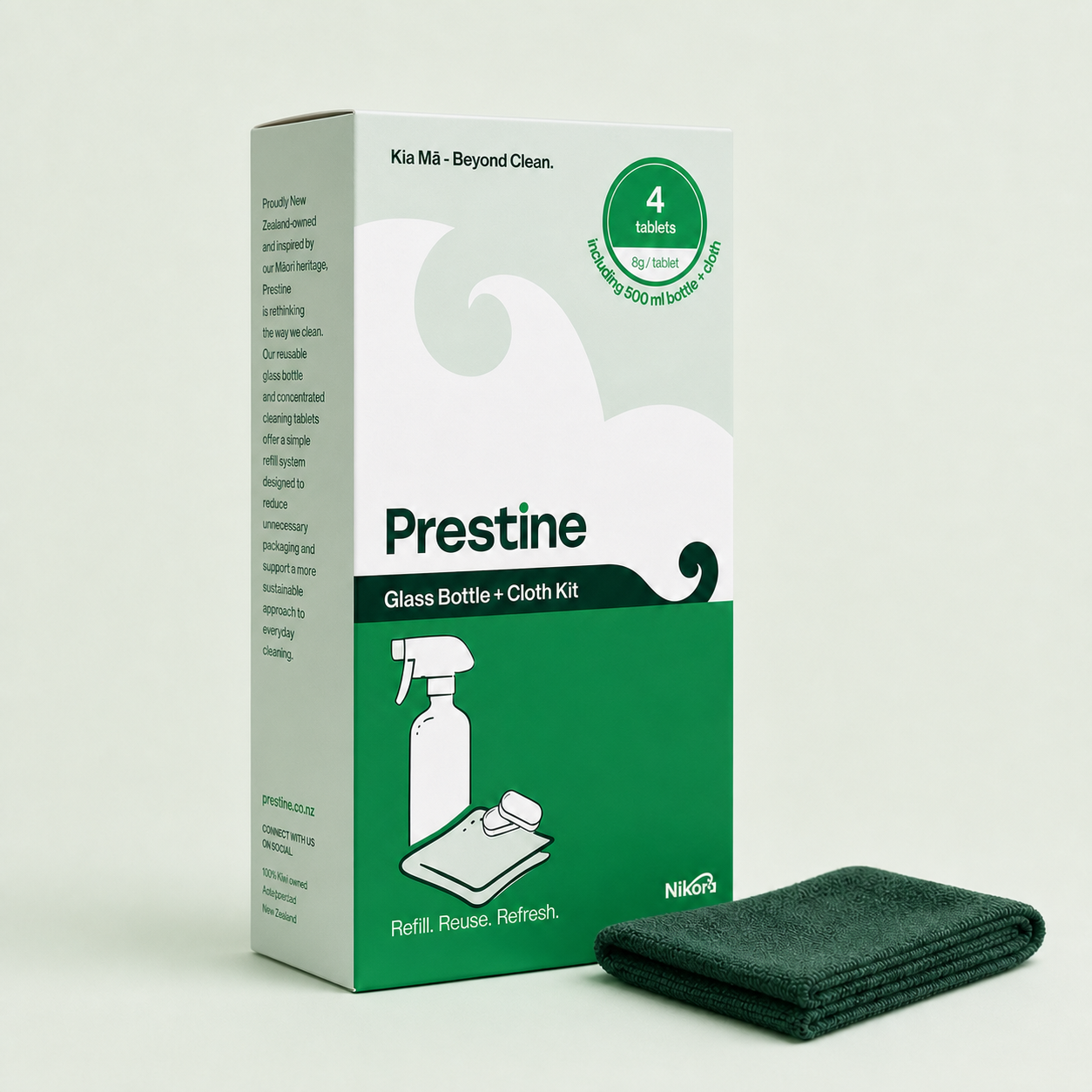 Prestine Glass Bottle and Cloth Kit packaging